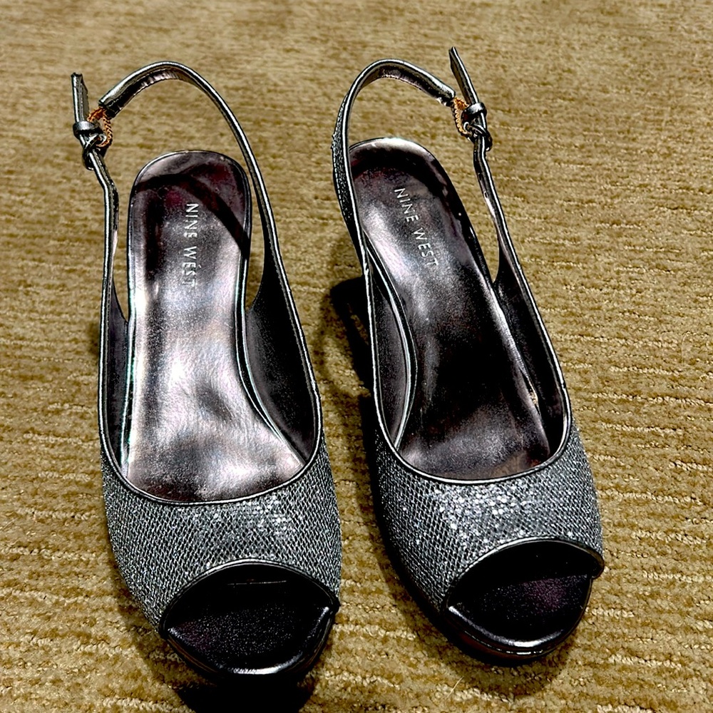 Silver, Nine West sling back heels